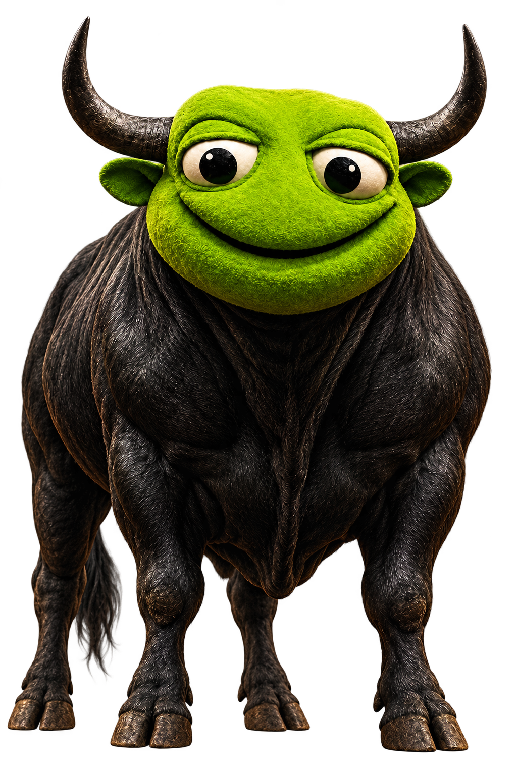BullToad, a muscular black bull with a bright green frog face